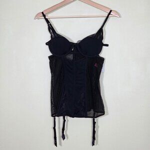 La Senza Merrywidow Corset Womens M Black Lace Suspenders Whimsygth Dark Romance